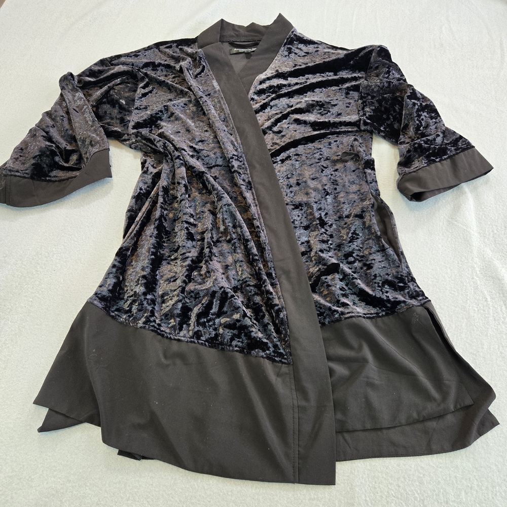 Alexander Del Rossa Black Velvet Wrap Robe Satin Trim Lounge Wear Size L XL